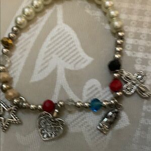 Silver Charm Bracelet with Multicolor Beads